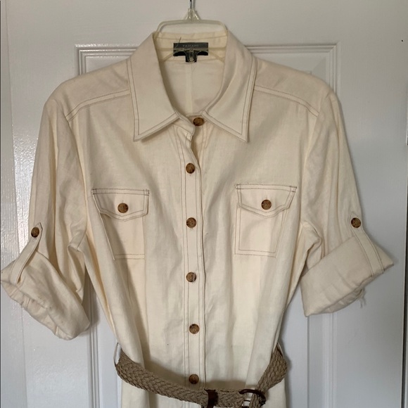 Tahari ASL Tan Midi Shirt Dress with Notched Collar Vintage - Picture 2 of 12